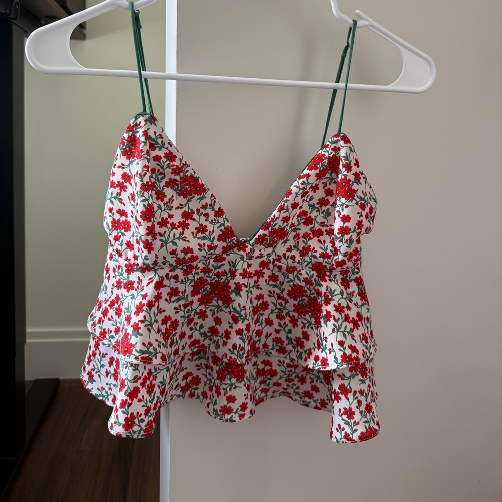 Floral Red and Green Women's Top